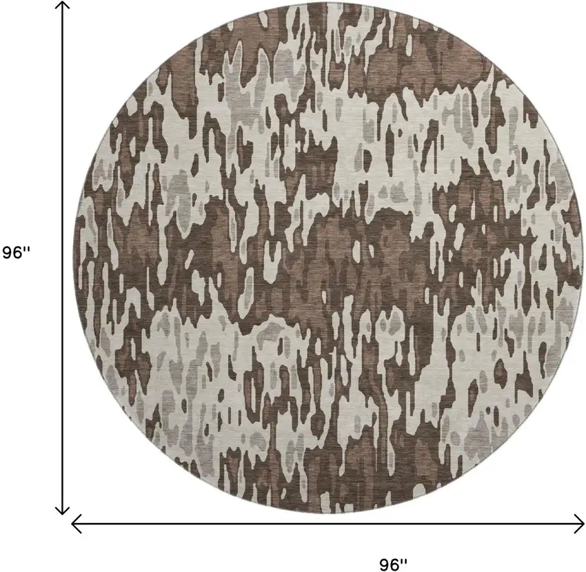 8' Brown Ivory And Taupe Striped Washable Round Rug With UV Protection Photo 9