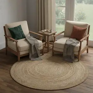 Photo of 6' Brown Jute Hand Braided Round Rug