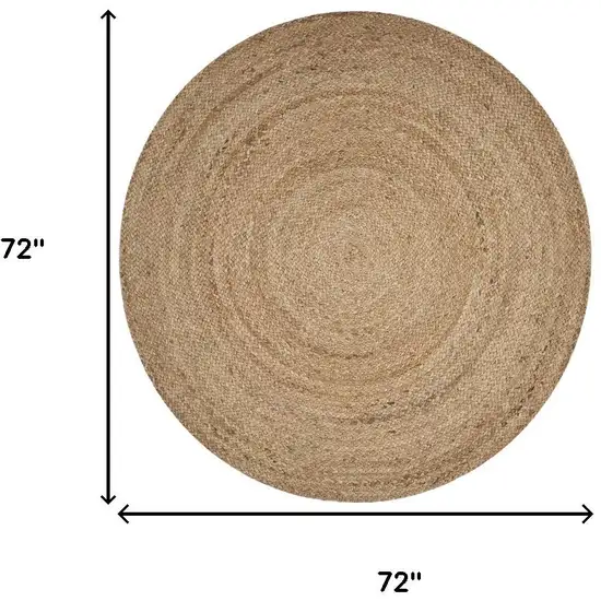 6' Brown Jute Hand Braided Round Rug Photo 3