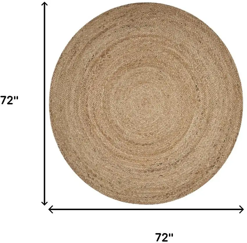 6' Brown Jute Hand Braided Round Rug Photo 3
