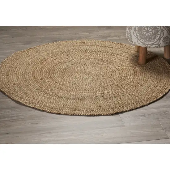 6' Brown Jute Hand Braided Round Rug Photo 7
