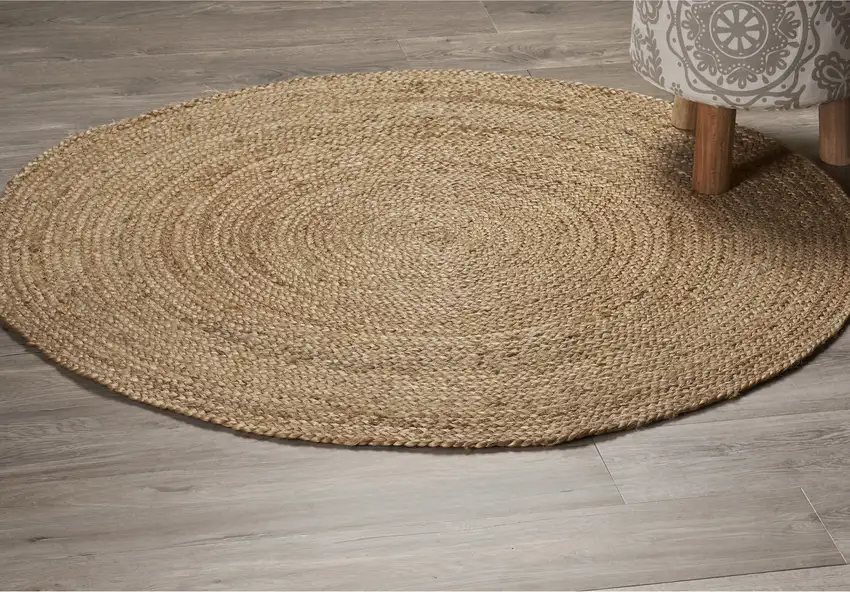 6' Brown Jute Hand Braided Round Rug Photo 7