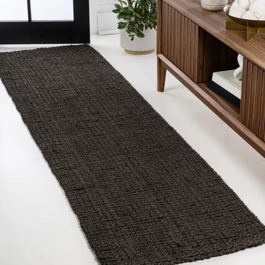 8' Brown Jute Handmade Runner Rug Photo 4