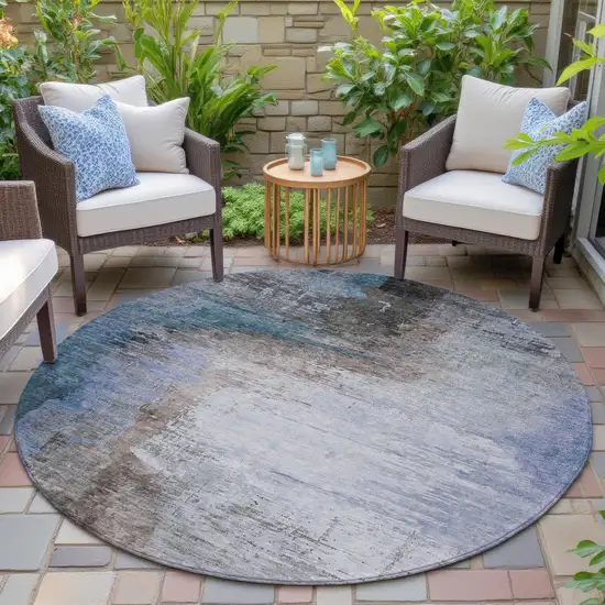 8' Brown Lavender And Taupe Round Abstract Washable Indoor Outdoor Area Rug Photo 6