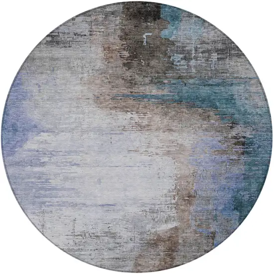 8' Brown Lavender And Taupe Round Abstract Washable Indoor Outdoor Area Rug Photo 4