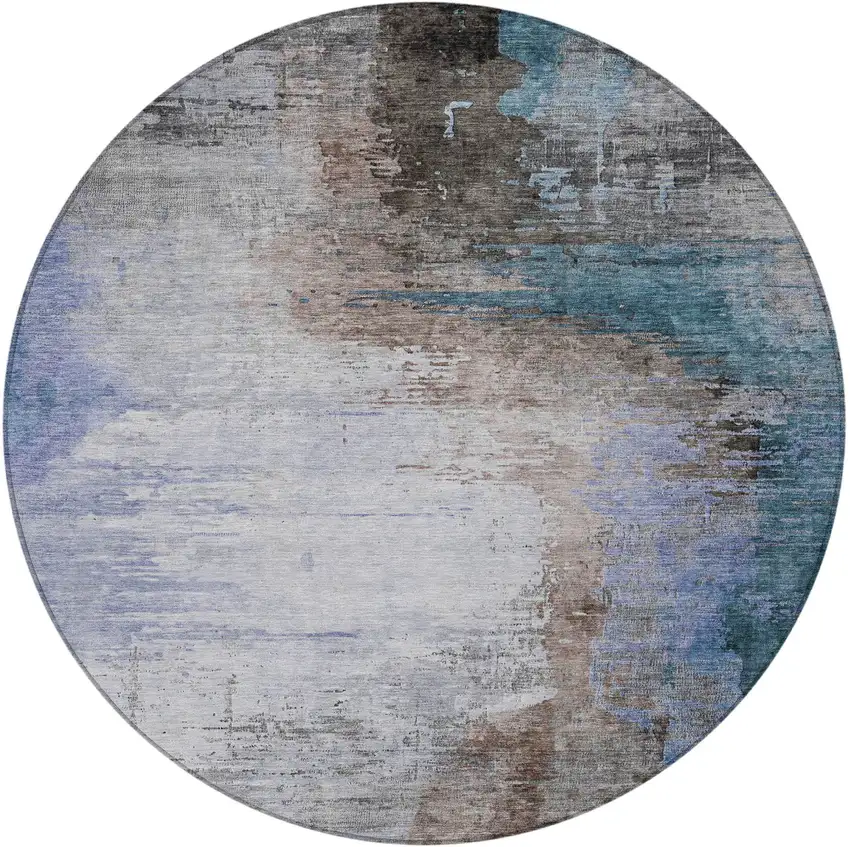8' Brown Lavender And Taupe Round Abstract Washable Indoor Outdoor Area Rug Photo 4