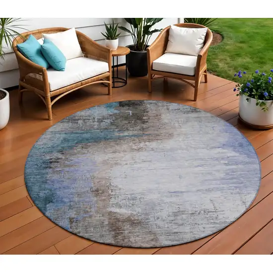 8' Brown Lavender And Taupe Round Abstract Washable Indoor Outdoor Area Rug Photo 2