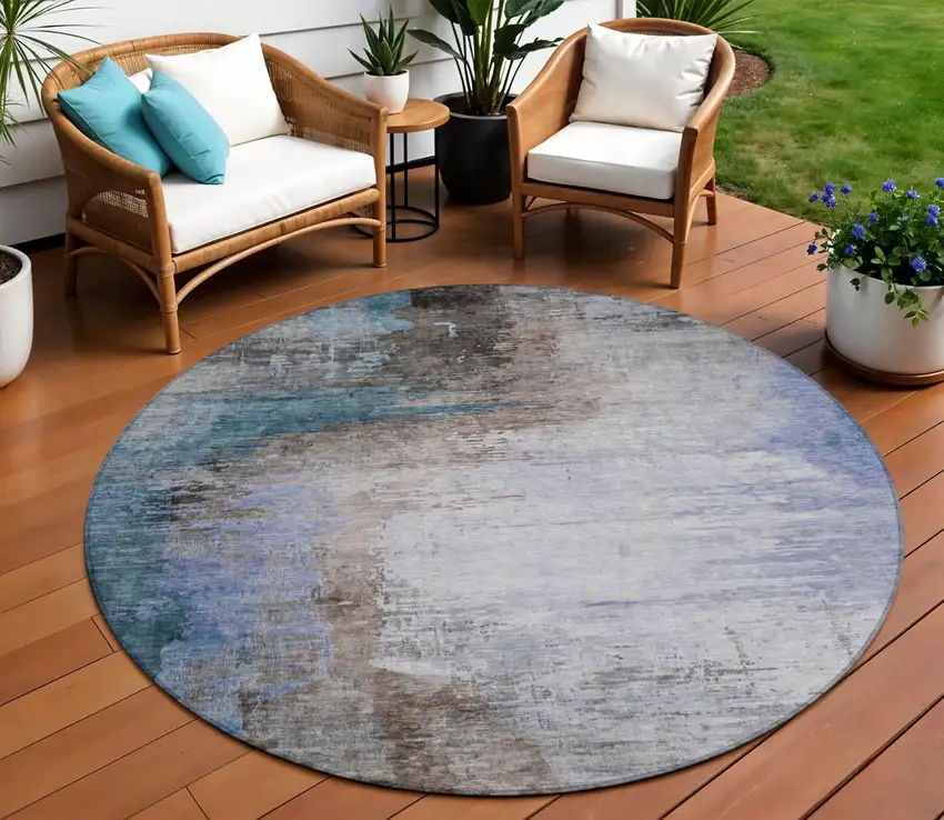 8' Brown Lavender And Taupe Round Abstract Washable Indoor Outdoor Area Rug Photo 2