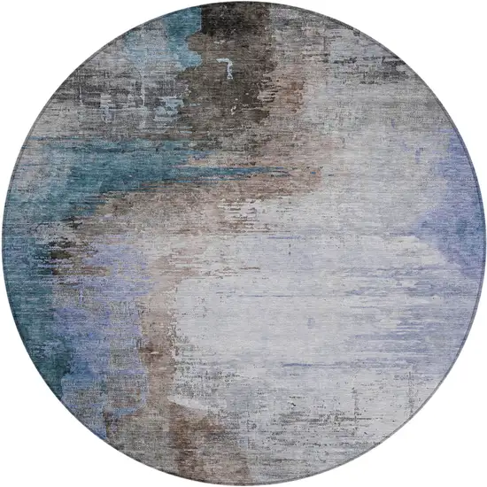 8' Brown Lavender And Taupe Round Abstract Washable Indoor Outdoor Area Rug Photo 1