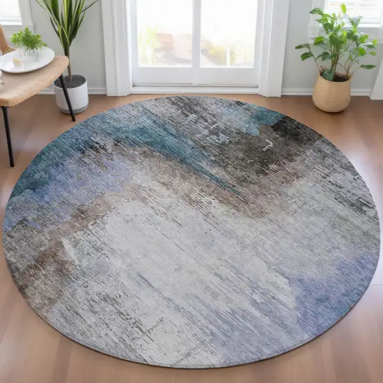 8' Brown Lavender And Taupe Round Abstract Washable Indoor Outdoor Area Rug Photo 5