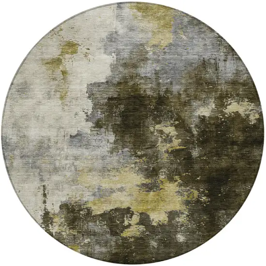 8' Brown Light Gray And Black Round Abstract Washable Indoor Outdoor Area Rug Photo 6