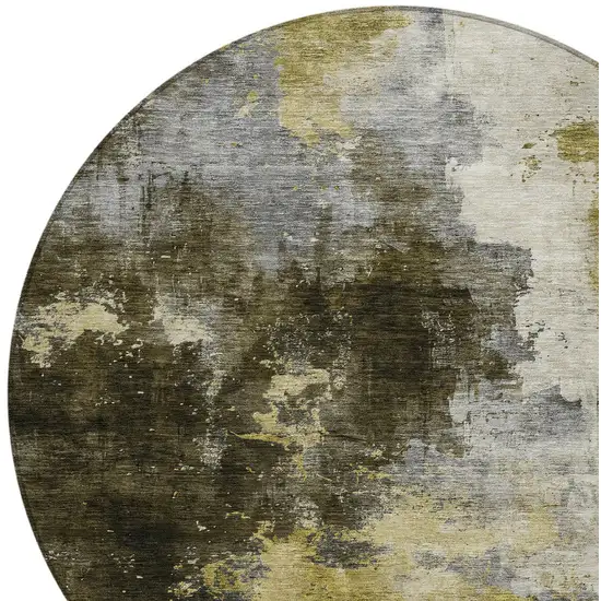 8' Brown Light Gray And Black Round Abstract Washable Indoor Outdoor Area Rug Photo 5