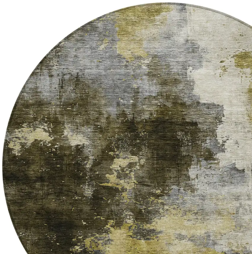 8' Brown Light Gray And Black Round Abstract Washable Indoor Outdoor Area Rug Photo 5