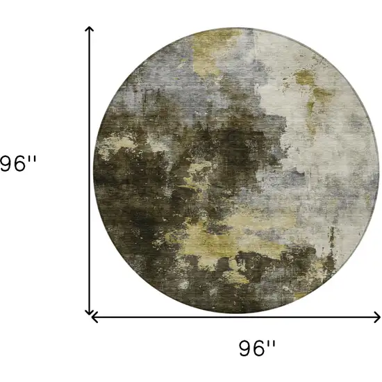 8' Brown Light Gray And Black Round Abstract Washable Indoor Outdoor Area Rug Photo 9