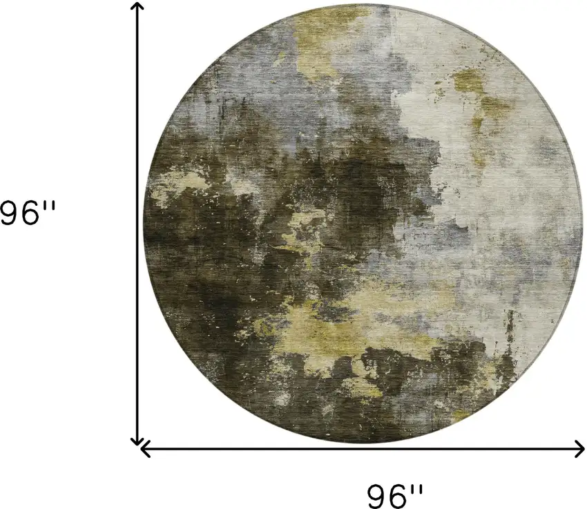 8' Brown Light Gray And Black Round Abstract Washable Indoor Outdoor Area Rug Photo 9