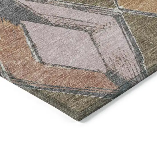 8' Brown Mauve And Charcoal Round Geometric Washable Indoor Outdoor Area Rug Photo 9