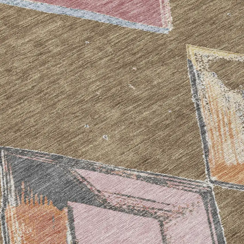 8' Brown Mauve And Charcoal Round Geometric Washable Indoor Outdoor Area Rug Photo 6