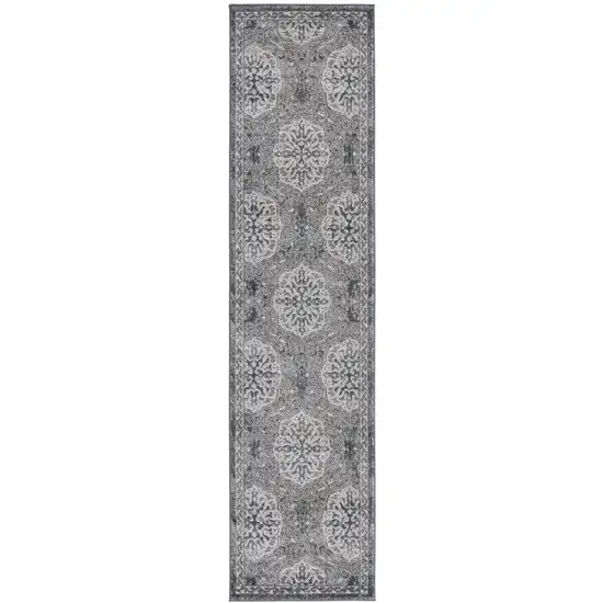 10' Brown Medallion Power Loom Runner Rug Photo 1