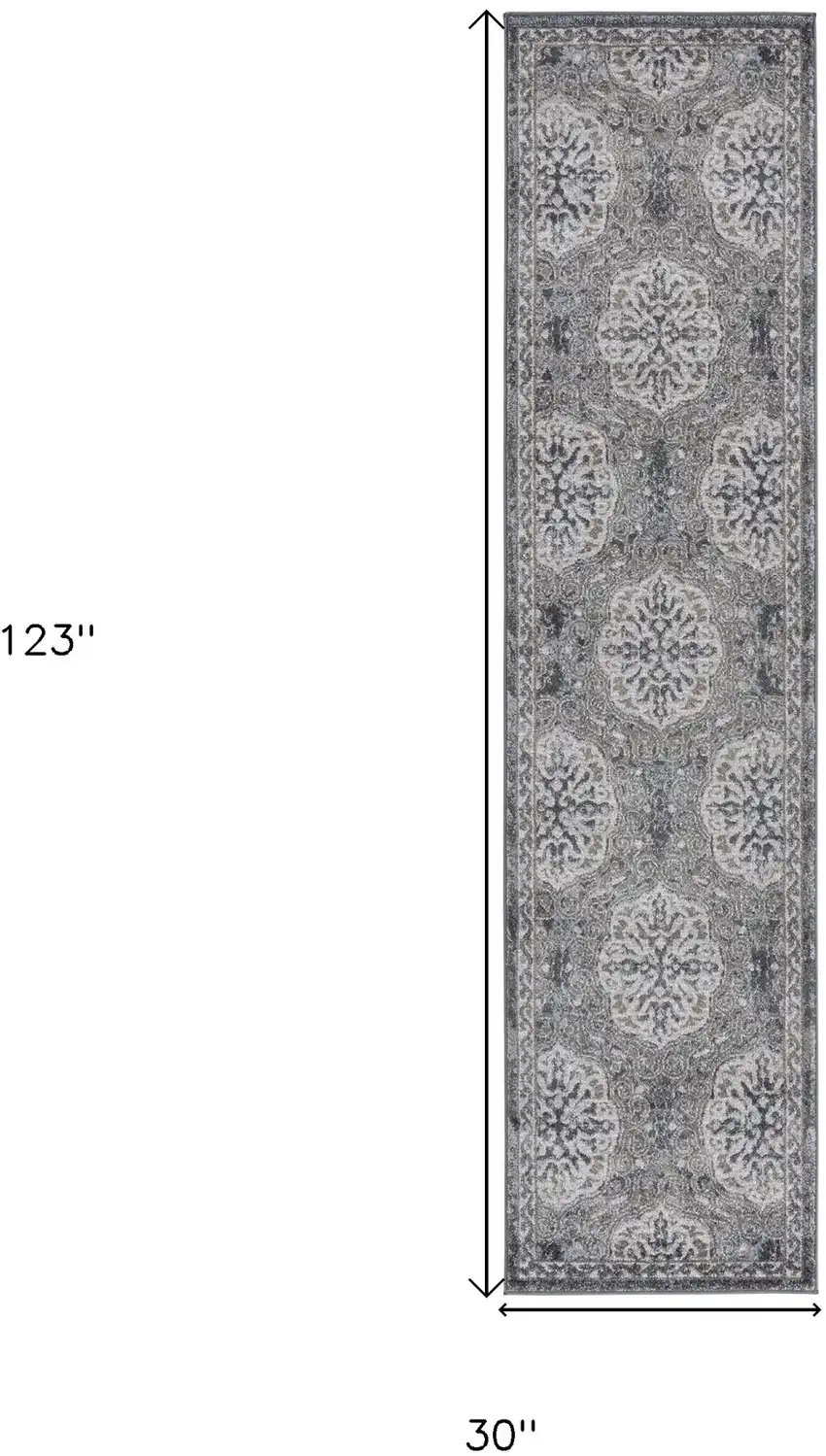 10' Brown Medallion Power Loom Runner Rug Photo 5