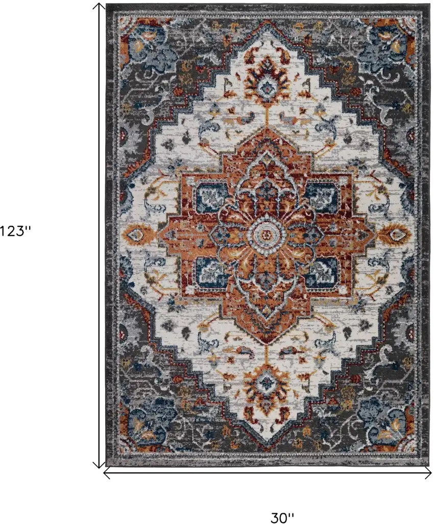 10' Brown Medallion Power Loom Runner Rug Photo 8