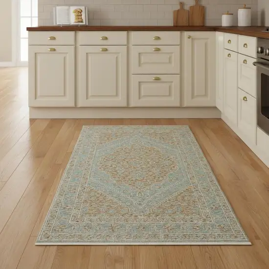 8' Brown Medallion Runner Rug With Fringe Photo 1