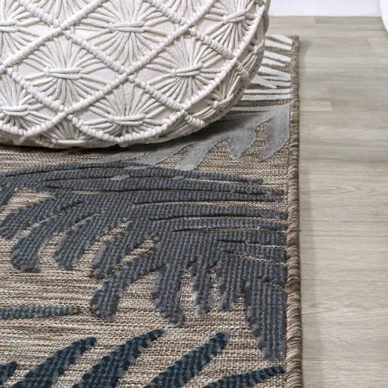8' Brown Navy Blue And Ivory Floral Indoor Outdoor Runner Rug Photo 8