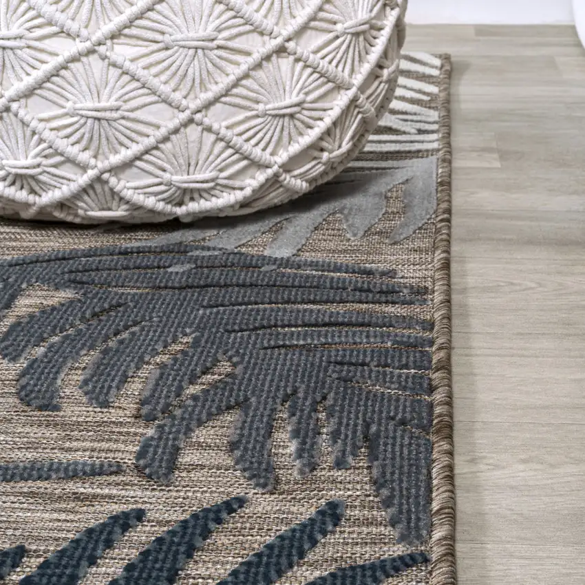 8' Brown Navy Blue And Ivory Floral Indoor Outdoor Runner Rug Photo 8
