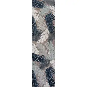 Photo of 8' Brown Navy Blue And Ivory Floral Indoor Outdoor Runner Rug