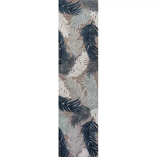 8' Brown Navy Blue And Ivory Floral Indoor Outdoor Runner Rug Photo 1