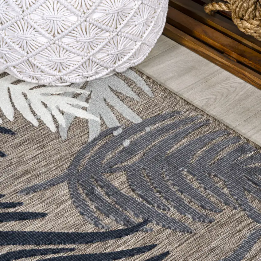 8' Brown Navy Blue And Ivory Floral Indoor Outdoor Runner Rug Photo 7