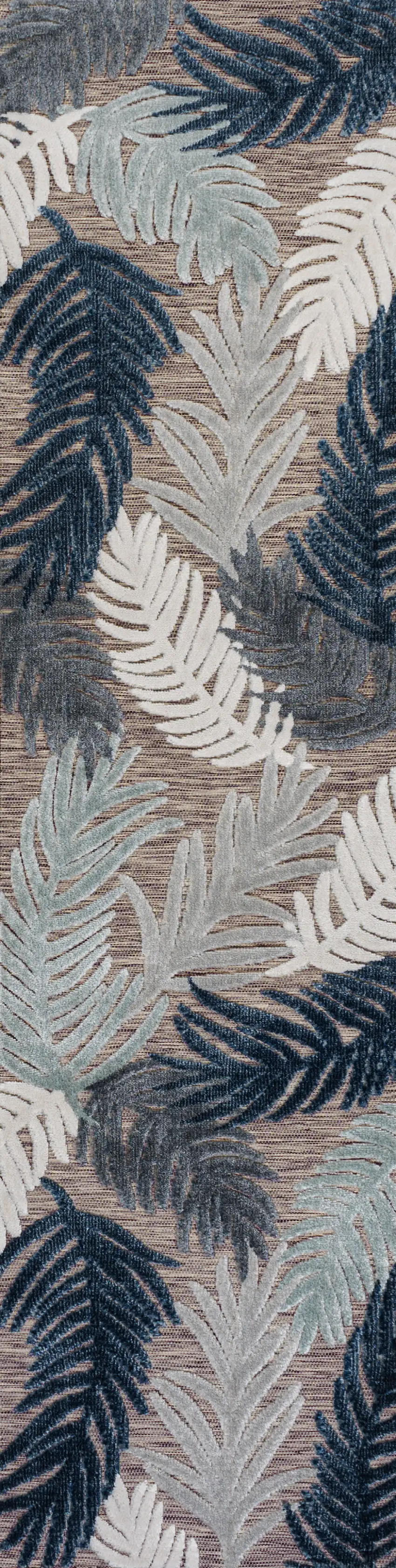 8' Brown Navy Blue And Ivory Floral Indoor Outdoor Runner Rug Photo 3