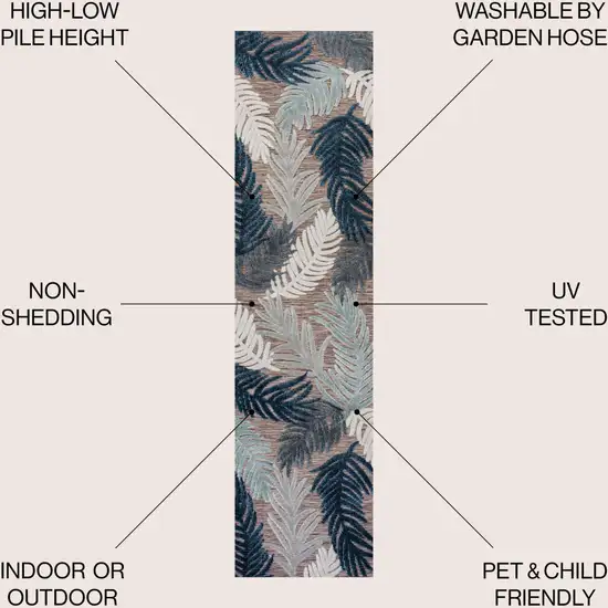 8' Brown Navy Blue And Ivory Floral Indoor Outdoor Runner Rug Photo 7