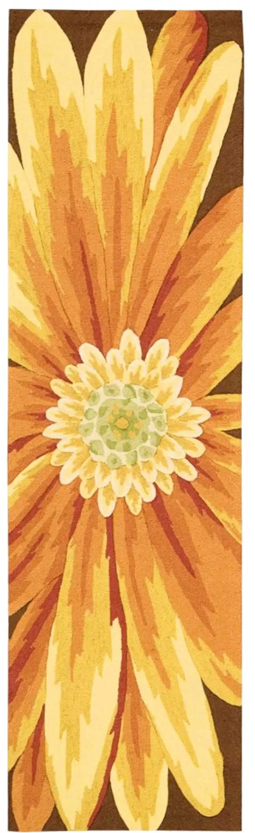 8' Brown Orange and Yellow Botanical Leaves Hand Carved Handmade Runner Rug Photo 1