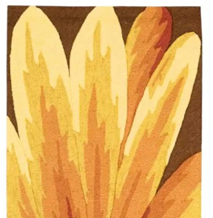 8' Brown Orange and Yellow Botanical Leaves Hand Carved Handmade Runner Rug Photo 6
