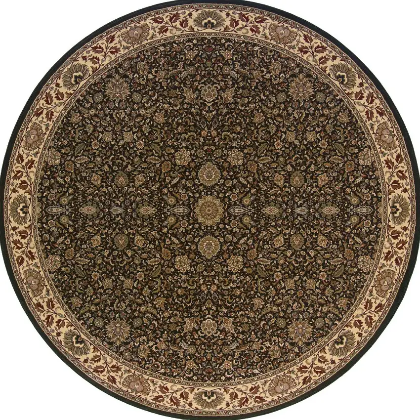 6' Brown Oriental Round Rug Photo 3
