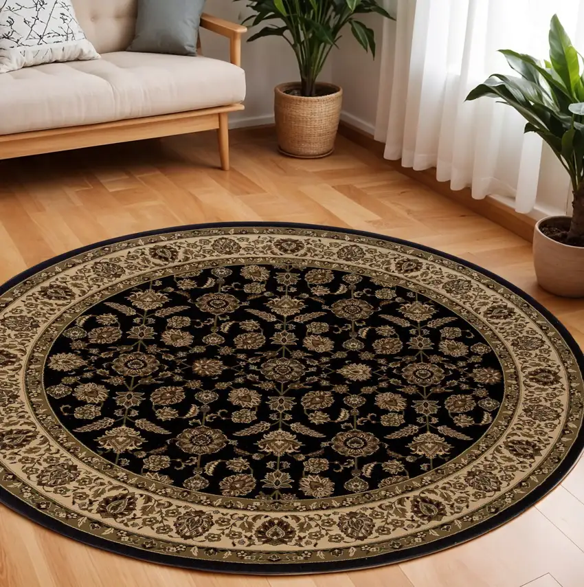 8' Brown Oriental Round Rug Photo 1