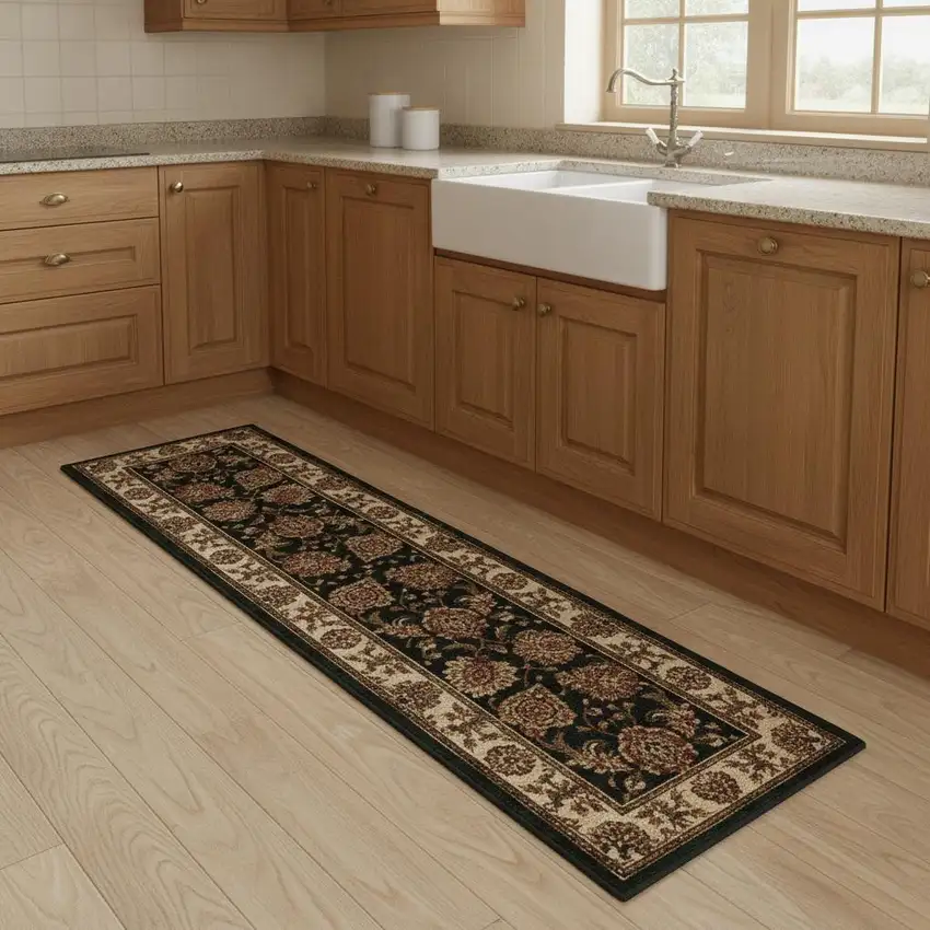 8' Brown Oriental Runner Rug Photo 1