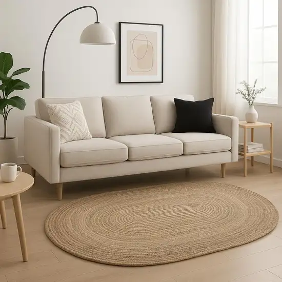 Natural Jute Hand Braided Oval Rug Photo 1