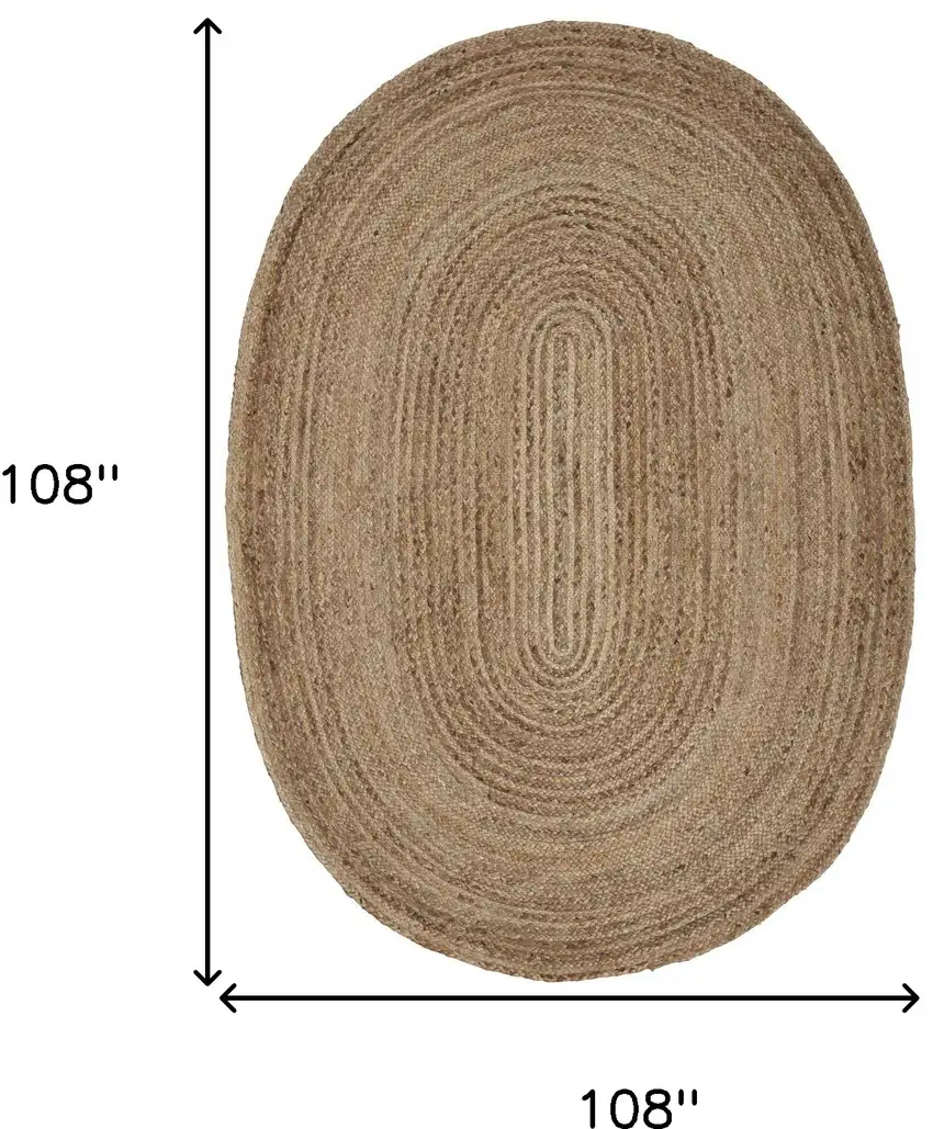 9' Brown Oval Shaped Jute Area Rug Photo 8