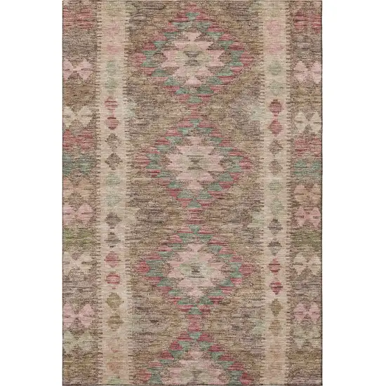 8' Brown Pink And Teal Geometric Washable Area Rug With UV Protection Photo 3