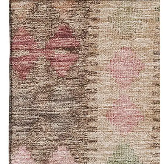 8' Brown Pink And Teal Geometric Washable Area Rug With UV Protection Photo 2