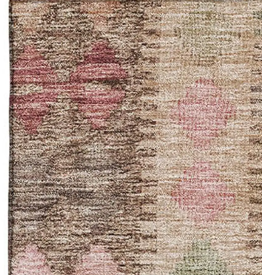 8' Brown Pink And Teal Geometric Washable Area Rug With UV Protection Photo 2