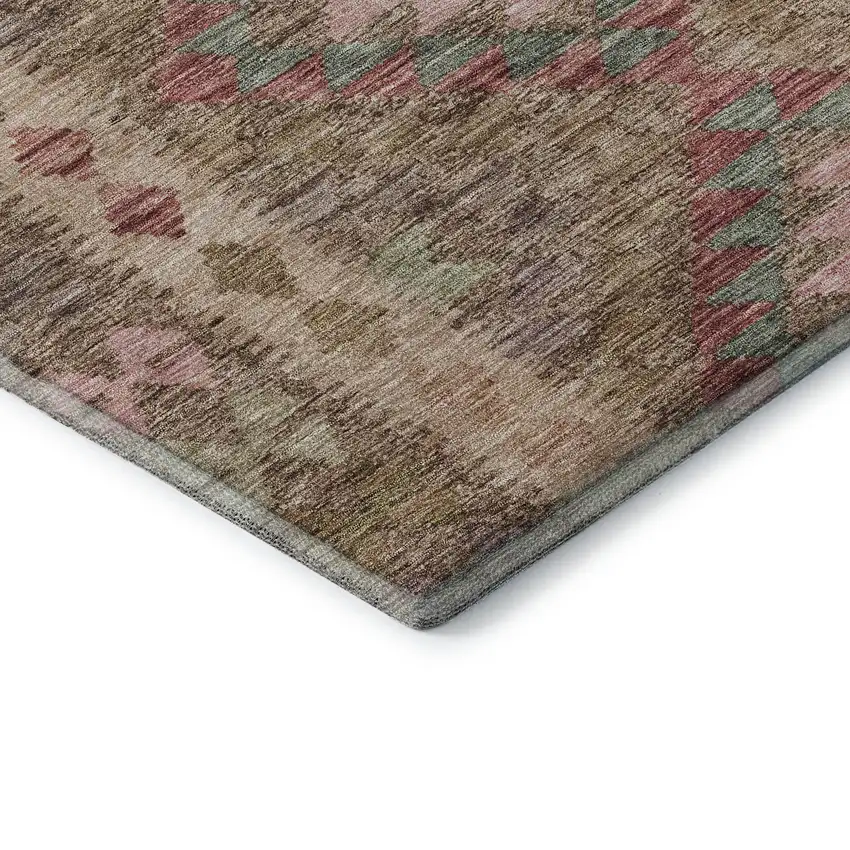 8' Brown Pink And Teal Geometric Washable Area Rug With UV Protection Photo 8