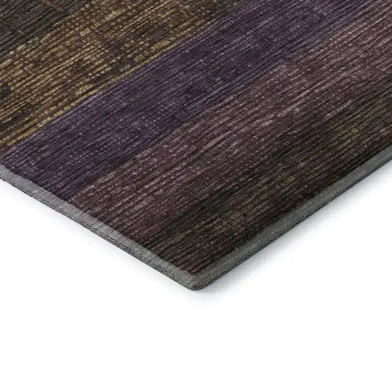 8' Brown Plum And Gold Striped Washable Area Rug With UV Protection Photo 5