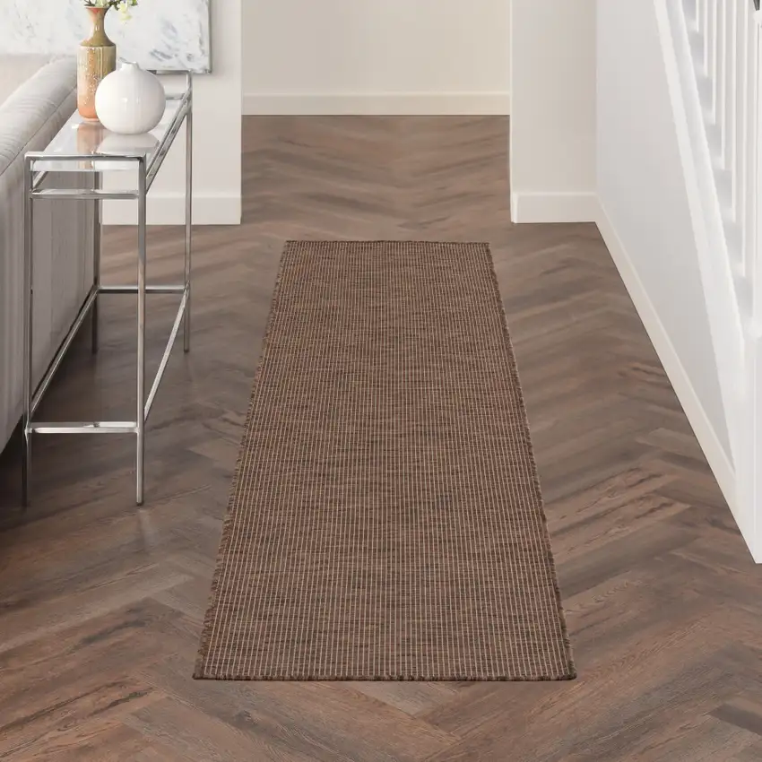 8' Brown Power Loom Runner Rug Photo 4