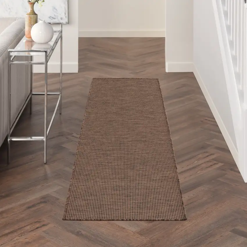 8' Brown Power Loom Runner Rug Photo 4