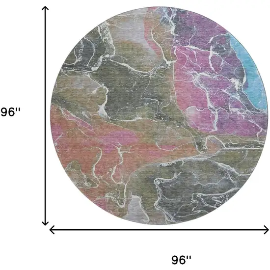 8' Brown Purple And Blue Abstract Washable Round Rug With UV Protection Photo 9