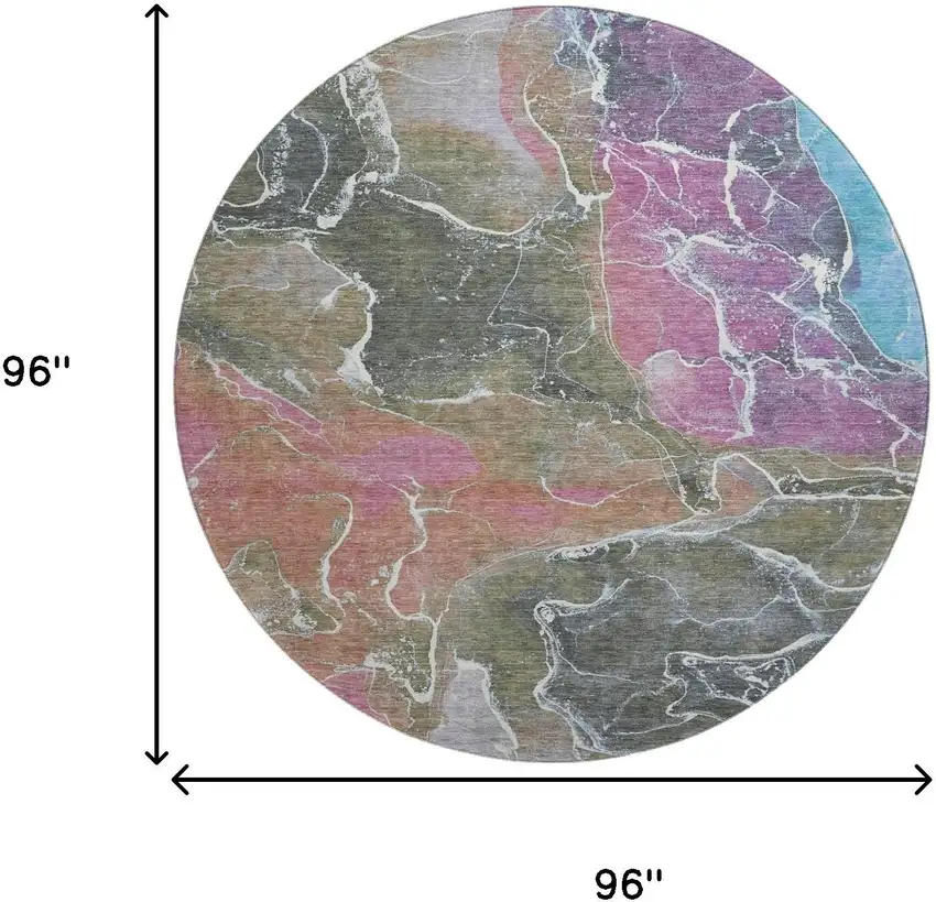 8' Brown Purple And Blue Abstract Washable Round Rug With UV Protection Photo 9