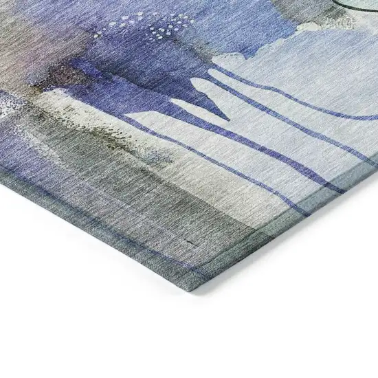 8' Brown Purple And Ivory Round Abstract Washable Indoor Outdoor Area Rug Photo 7