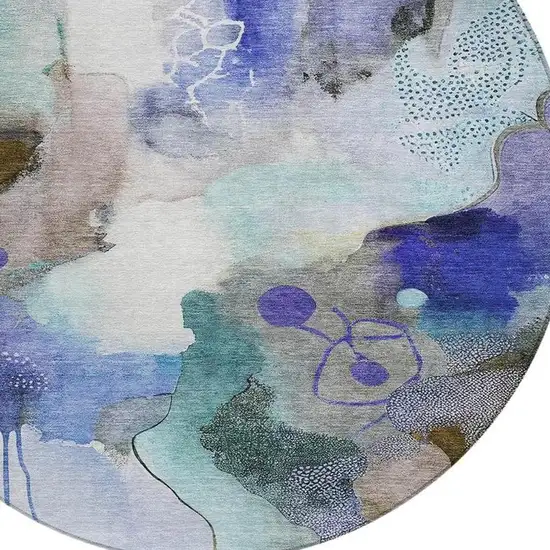 8' Brown Purple And Ivory Round Abstract Washable Indoor Outdoor Area Rug Photo 3